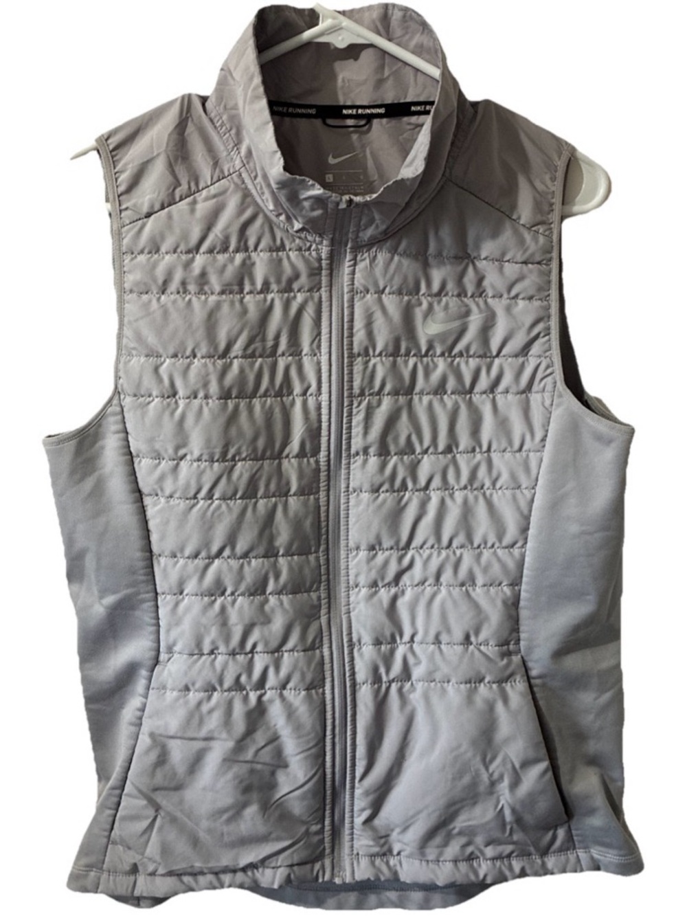 Nike Running- Women's Gray Quilted Full Zip Insulated Vest Windbreaker Sz Large